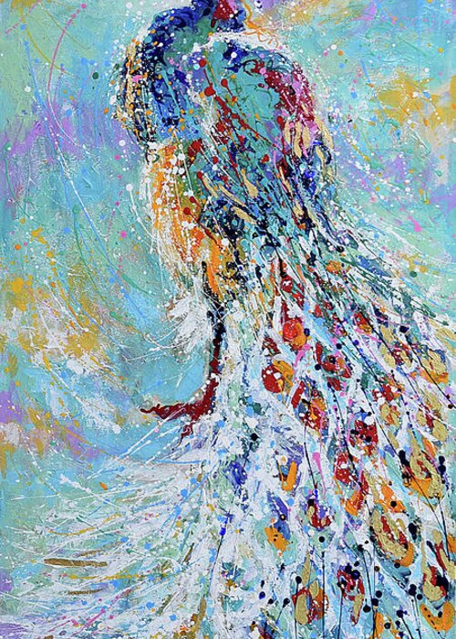 Peacock Greeting Card featuring the painting Poised Glory by Jyotika Shroff