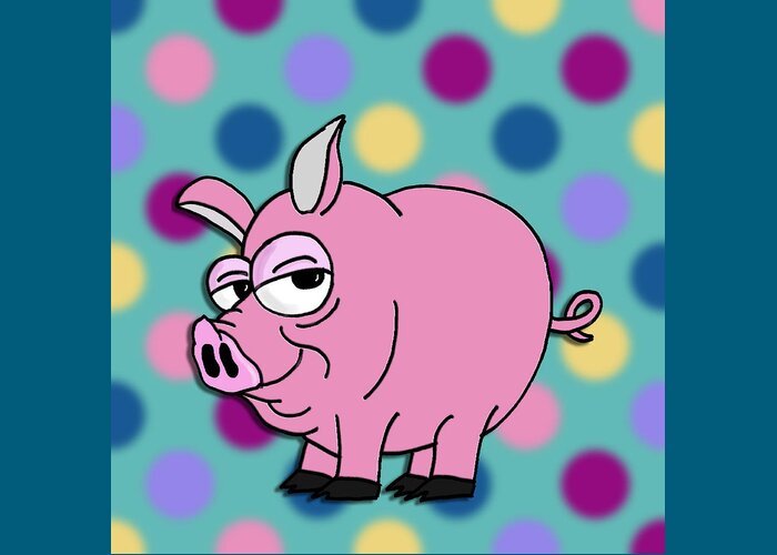 Children's Art Greeting Card featuring the mixed media Polka Dot Animals ...Sassy Pig by Kelly Mills