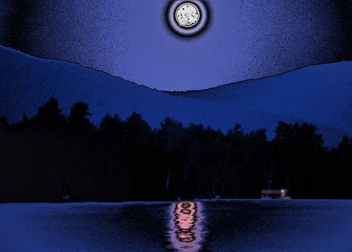 Moon Greeting Card featuring the digital art Polished Moon Over Lake by Russel Considine