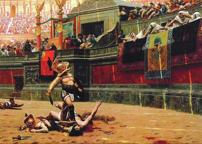 Jean Leon Gerome Greeting Card featuring the painting Pollice Verso - Digital Remastered Edition by Jean-Leon Gerome