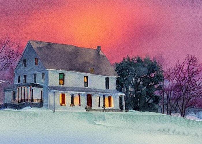 Pompton Plains Greeting Card featuring the painting Pompton Plains New Jersey Farmhouse in the Snow by Christopher Lotito