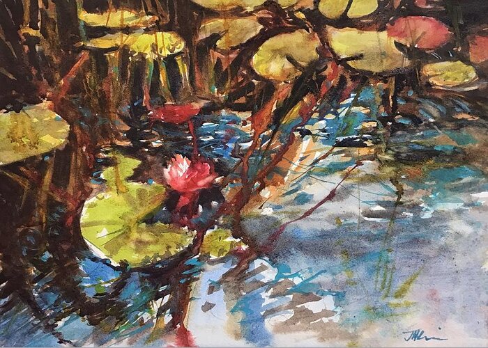 Painting Greeting Card featuring the painting Pond Layers by Judith Levins