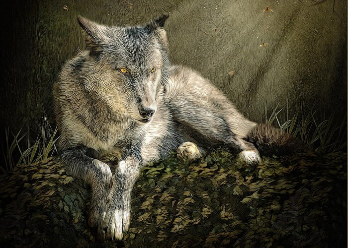 Wolf Greeting Card featuring the digital art Pondering the Future by Maggy Pease