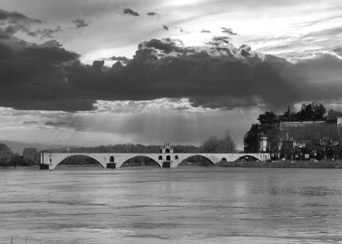 France Greeting Card featuring the photograph Pont D'Avignon France black and white- Photo 163 by Lucie Dumas