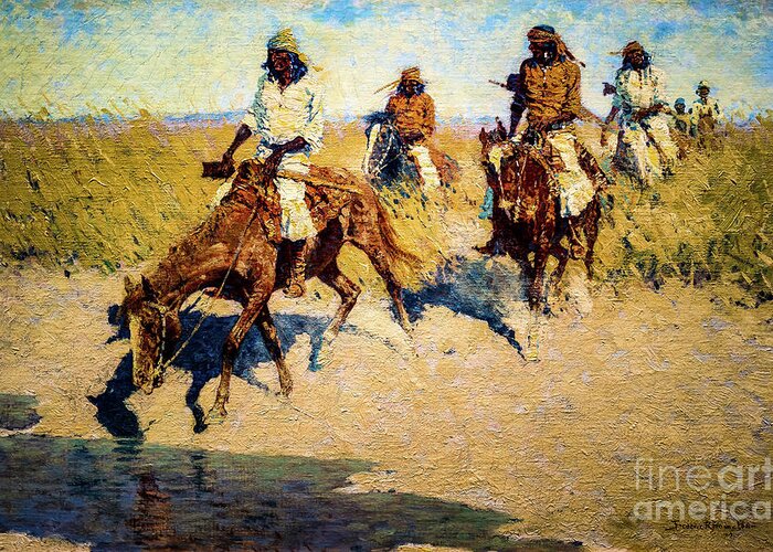 Pool Greeting Card featuring the painting Pool in the Desert by Frederic Remington 1908 by Frederic Remington