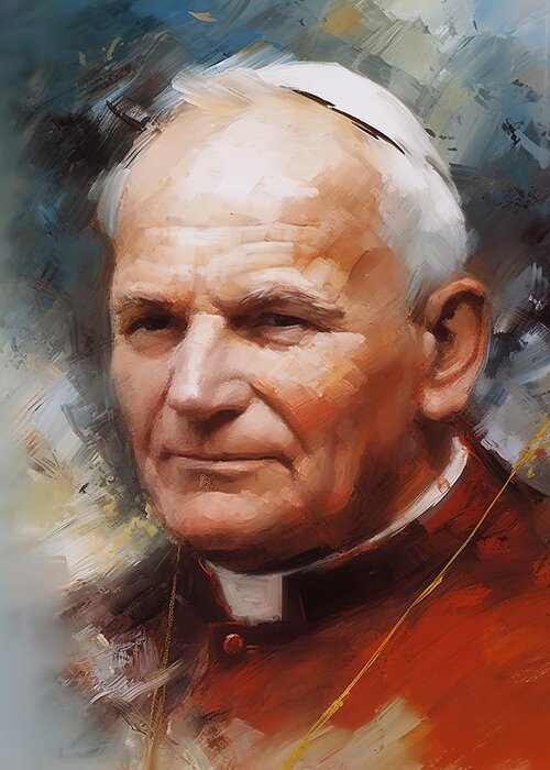 Pope John Paul Ii Greeting Card featuring the digital art Pope John Paul II Portrait by Lance Bourne