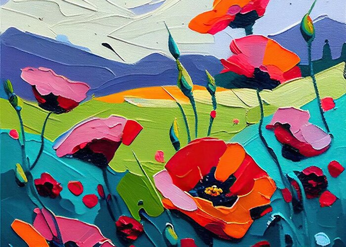 Growing Greeting Card featuring the painting Poppies in the Mountains by My Head Cinema