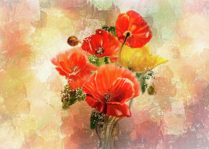 Red And Yellow Poppies Greeting Card featuring the digital art Poppies by Mary Timman