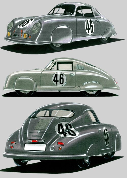 Porsche Typ 64 Greeting Card featuring the drawing Porsche 356 LMC 1951 by Vladyslav Shapovalenko