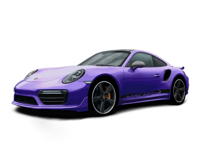 Hand Drawn Greeting Card featuring the digital art Porsche 911 991 Turbo S Digitally Drawn - Purple with side decals script by Moospeed Art