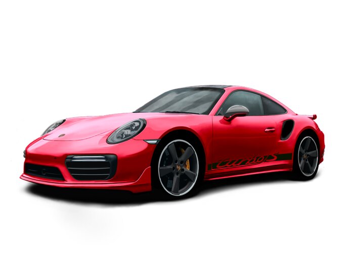 Hand Drawn Greeting Card featuring the digital art Porsche 911 991 Turbo S Digitally Drawn - Red with side decals script by Moospeed Art