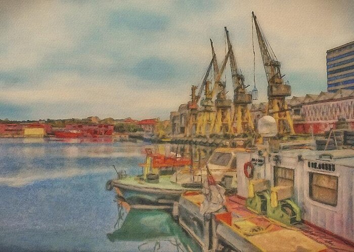 Black Sea Greeting Card featuring the painting Port Constanta by Jeffrey Kolker