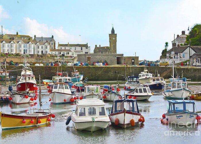 British Greeting Card featuring the photograph Porthleven Inner Harbour by Terri Waters
