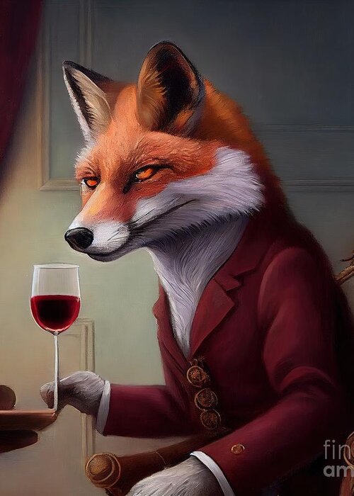 Wild Greeting Card featuring the painting Portrait For Fox Having Drink by N Akkash
