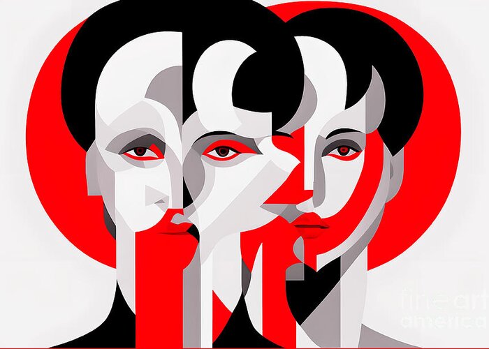 Abstract Greeting Card featuring the digital art Portraits - Red And Black 6SD by Philip Preston
