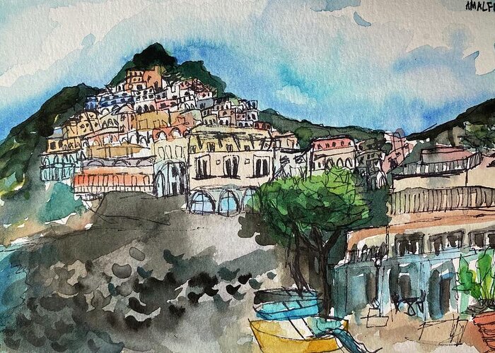  Greeting Card featuring the painting Positano by Meredith Palmer