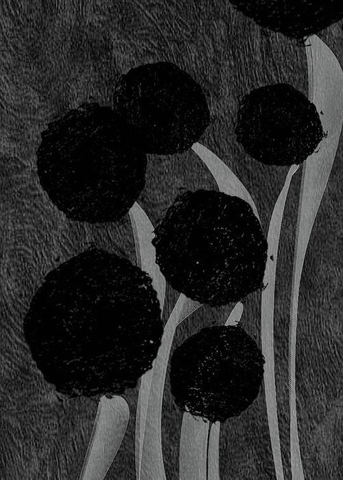 Charcoal Gray Greeting Card featuring the painting Power of Black No. 21 - Modern Flowers Abstract Art by Lourry Legarde