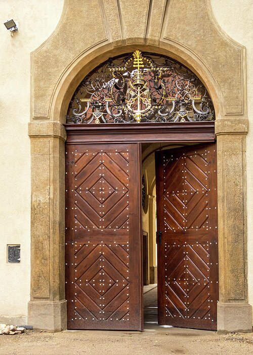 Building Greeting Card featuring the photograph Prague Door 26 by Jean Noren