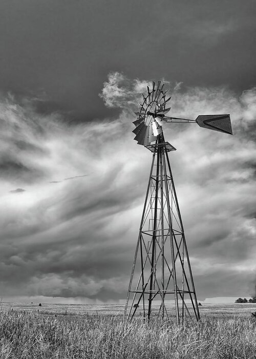 Prairie Greeting Card featuring the photograph Prairie Windmill by Bob Falcone