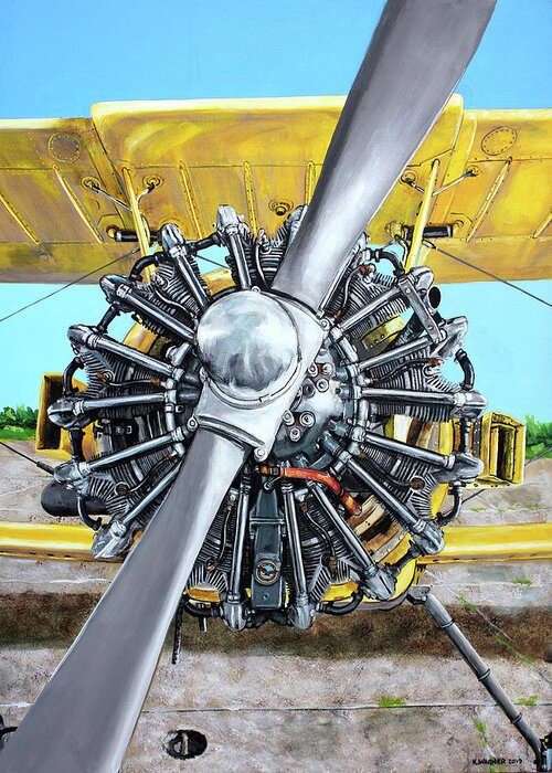 Airplane Greeting Card featuring the painting Pratt and Whitney 985 by Karl Wagner