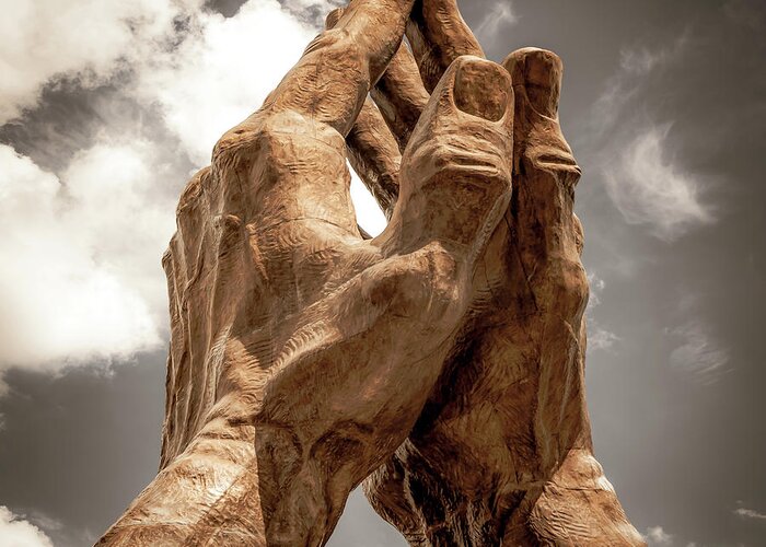 Tulsa Praying Hands Greeting Card featuring the photograph Praying Hands of Oklahoma 1x1 by Gregory Ballos