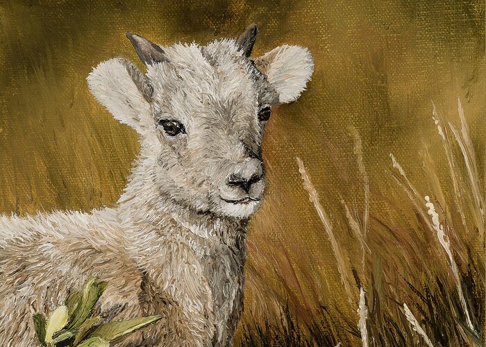 Lamb Greeting Card featuring the painting Precious - Bighorn Lamb by Johanna Lerwick