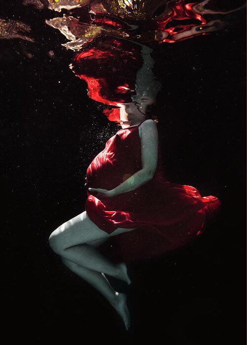 Underwater Greeting Card featuring the photograph Pregnant in Red by Gemma Silvestre