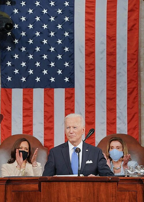 South Greeting Card featuring the digital art President Joe Biden addresses a joint session of Congress. by Tom Hill