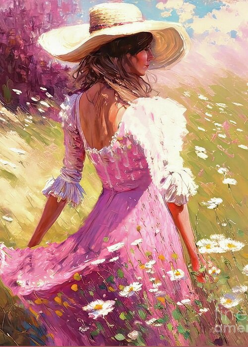 Cowgirl Greeting Card featuring the painting Pretty Cowgirl In Pink by Tina LeCour