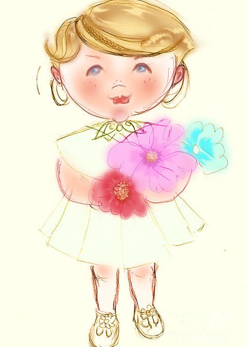 Little Girl Greeting Card featuring the painting Pretty Cute Little Girl by Remy Francis