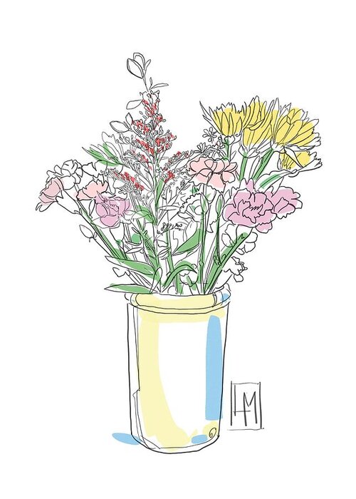 Boquete Greeting Card featuring the drawing Pretty Flowers In a Tall Jug by Luisa Millicent
