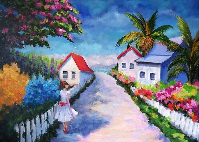 Landscape Greeting Card featuring the painting Pretty in Paradise by Rosie Sherman