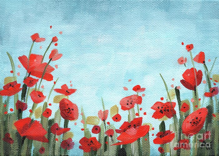 Landscape Greeting Card featuring the painting Pretty Poppies by Annie Troe