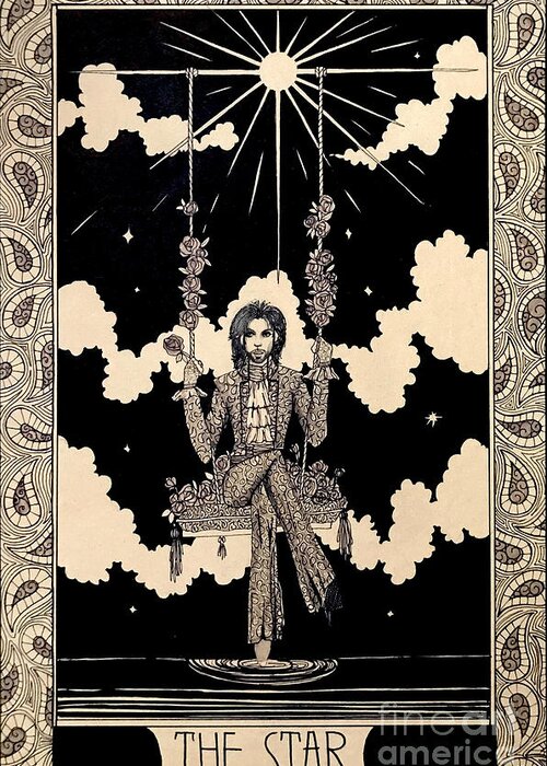 Prince Greeting Card featuring the drawing Prince as the Star card by Kathy Zyduck
