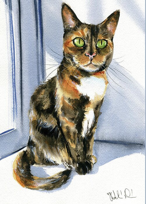 Cat Greeting Card featuring the painting Princess Tiger Lily Tortie Cat Painting by Dora Hathazi Mendes