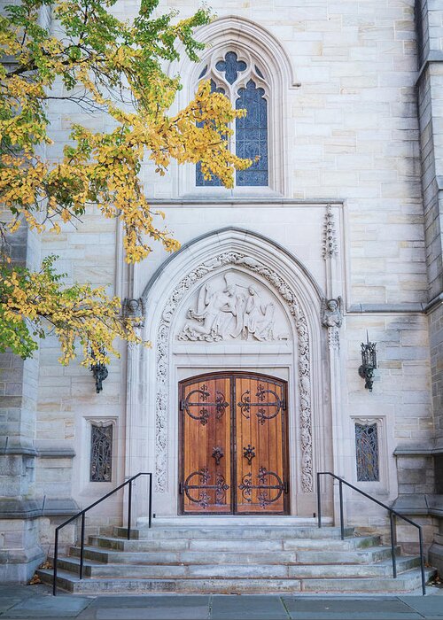 Architecture Greeting Card featuring the photograph Princeton University Chapel Side Entrance Vertical by Kristia Adams