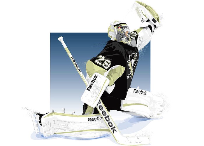 Pittsburgh Greeting Card featuring the digital art Marc Andre Fleury by Scott Weigner