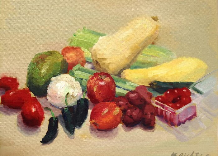 Food Greeting Card featuring the painting Produce Box - September 6th by Keiko Richter