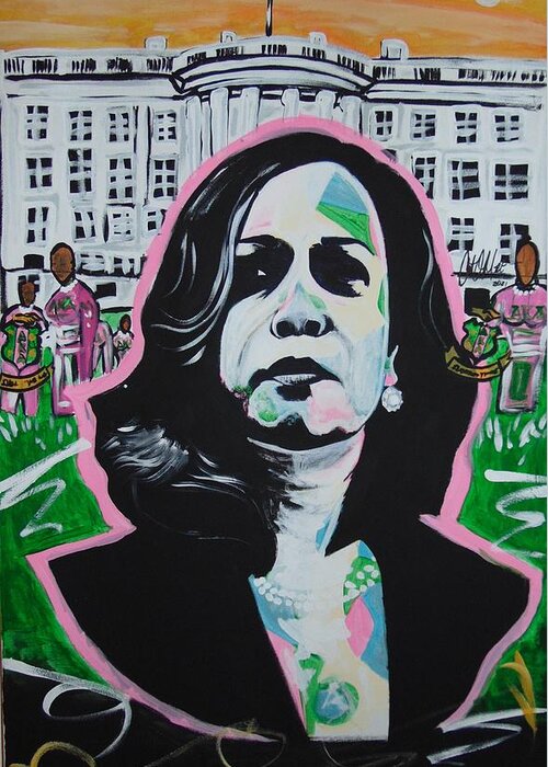 Kamala Harris Greeting Card featuring the painting Protected by Antonio Moore