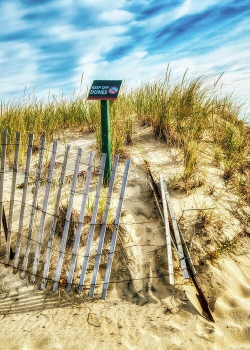 Warning Greeting Card featuring the photograph Protecting The Sand Dune by Gary Slawsky