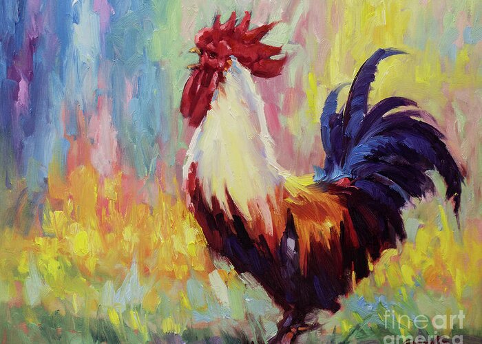 Roosters Original Rooster Oil Painting Gary Modern impressionism paintings Impressionistic Rooster Oil Painting Commission Original Oil Painting Impressionism Impressionist Painting Techniques Impressionist Style painting oil on Canvas Series Of Chicken Nature Feathers Proudness Rooster The Proud Rooster Walks Through The Tall Grass In Search Hens Animal Styles Impressionism Rooster farm chicken Original Impressionist Oil Painting landscape Richly Colored Textured Paint Stroke Unique Greeting Card featuring the painting Proud Rooster Crowing in the Morning by Gary Kim