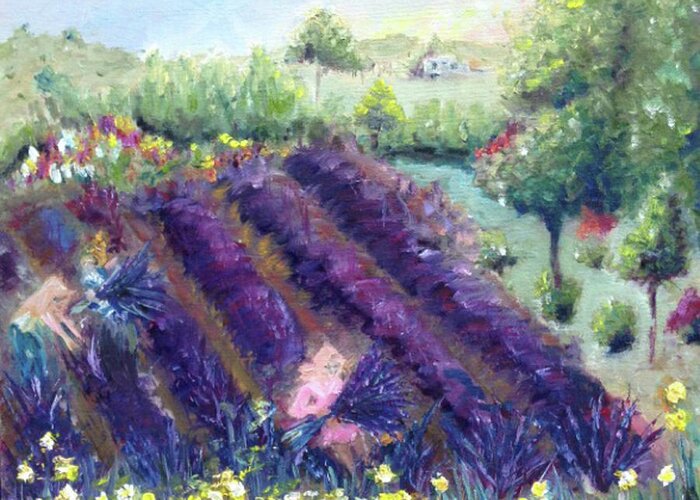 Provence Greeting Card featuring the painting Provence Lavender Farm by Roxy Rich