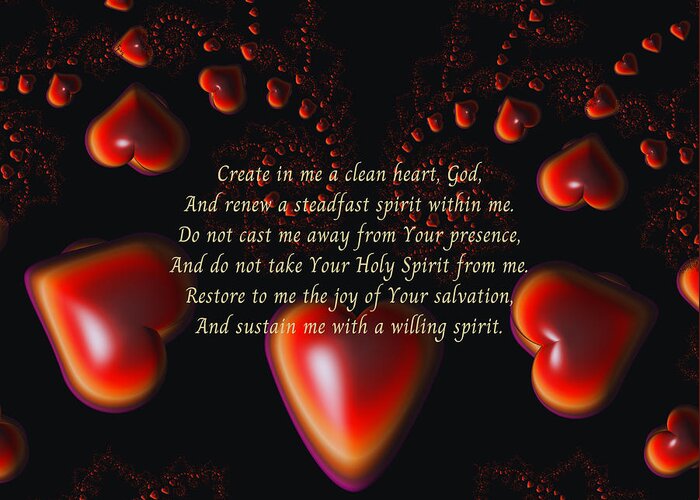 Digital Greeting Card featuring the digital art Psalm 51 Verse 10 to 12 by Cindy's Creative Corner