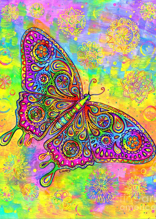 Butterfly Greeting Card featuring the painting Psychedelic Paisley Butterfly by Rebecca Wang