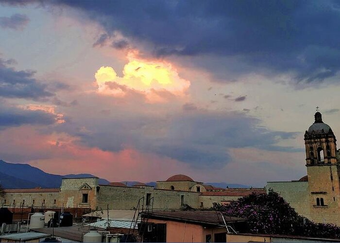 Sun Peeking Through Clouds Greeting Card featuring the photograph Puebla Skyscape by Rosanne Licciardi