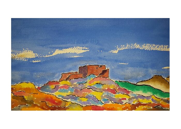Watercolor Greeting Card featuring the painting Pueblo of Lore by John Klobucher