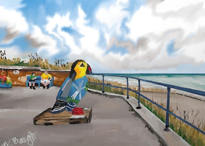 Hornsea Greeting Card featuring the digital art Puffins Gallor Hornsea by Wendy Baughn