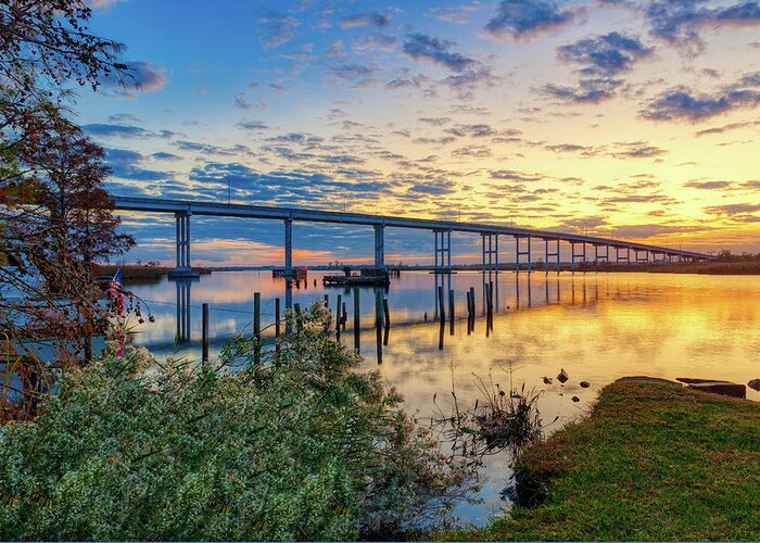 Pungo Greeting Card featuring the photograph Pungo Ferry Bridge Sunset III by Donna Twiford