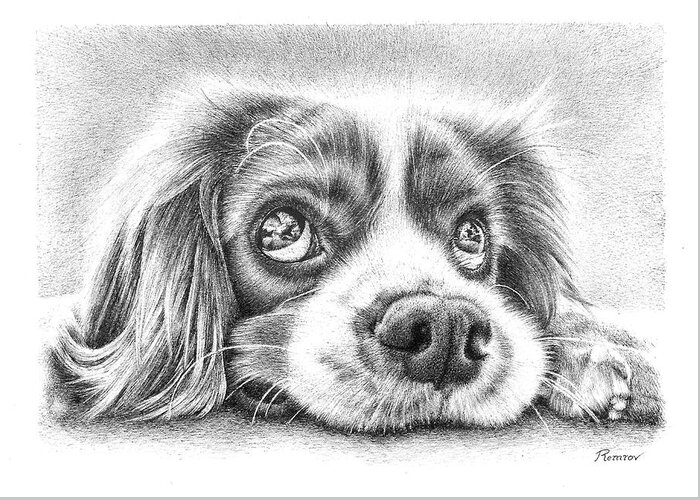 Puppy Greeting Card featuring the drawing Puppy by Casey 'Remrov' Vormer