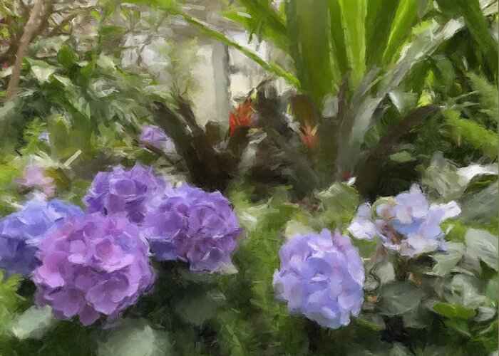 Flowers Greeting Card featuring the painting Purple and Blue Hydrangeas by Gary Arnold